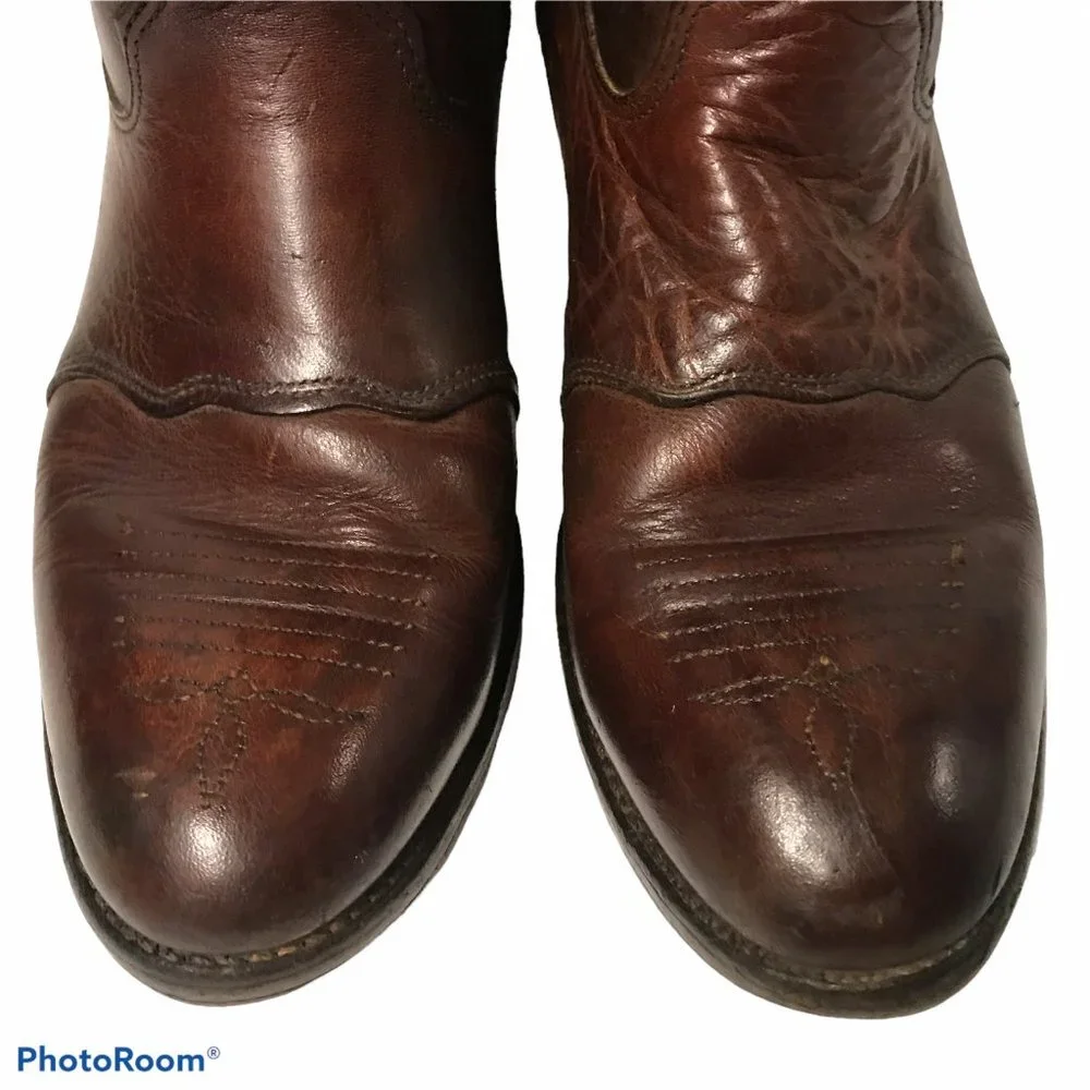 Double H Mens 9.5D Brown Leather Western Heeled Boots U.S.A. - Picture 12 of 12